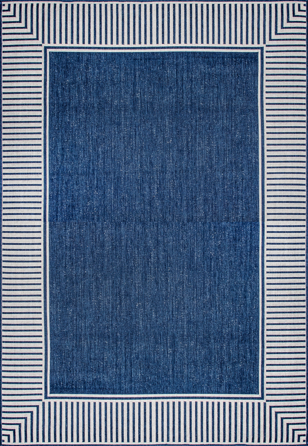 Striped Border Indoor/Outdoor Flatweave Rug | Navy