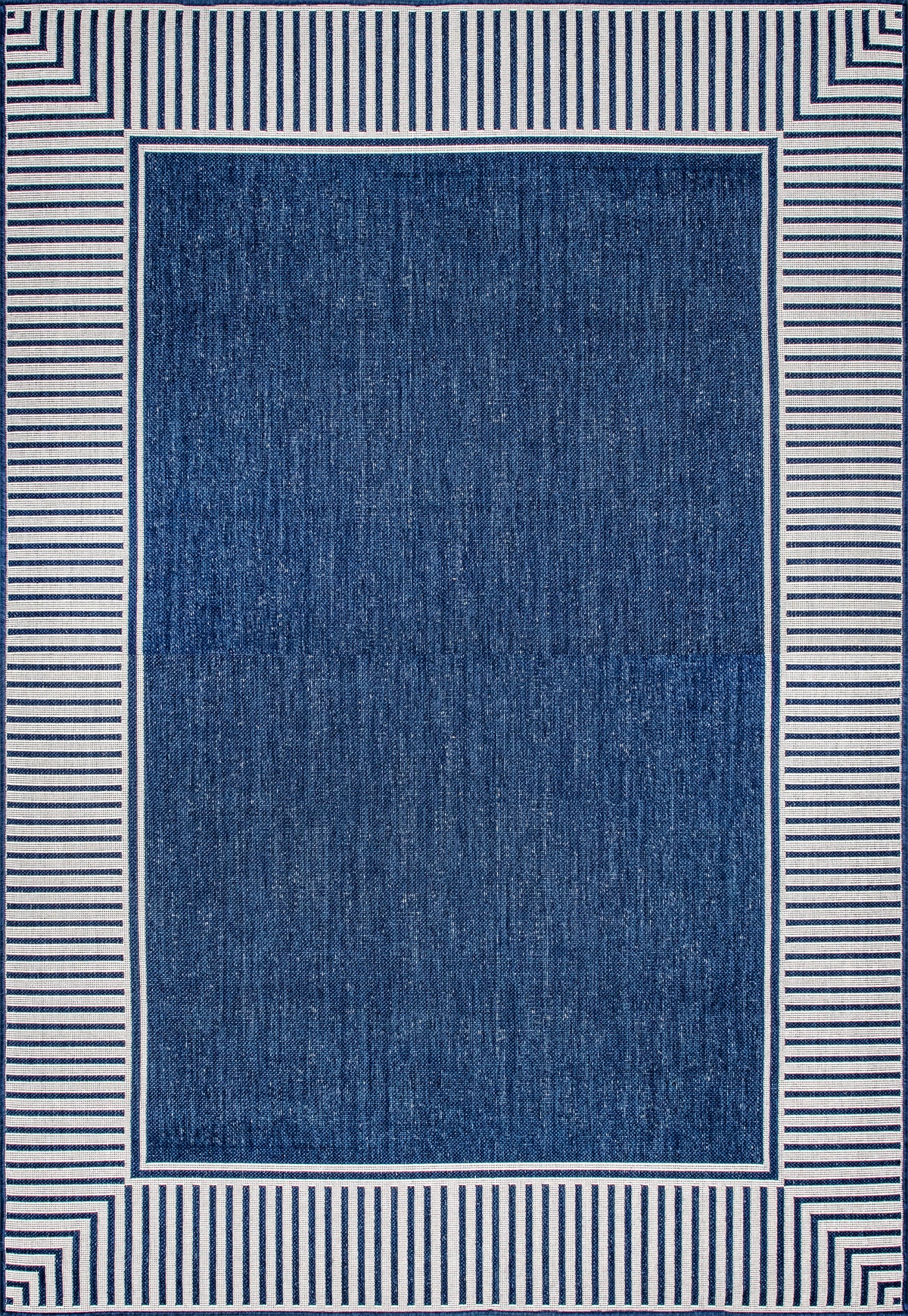 Striped Border Indoor/Outdoor Flatweave Rug | Navy