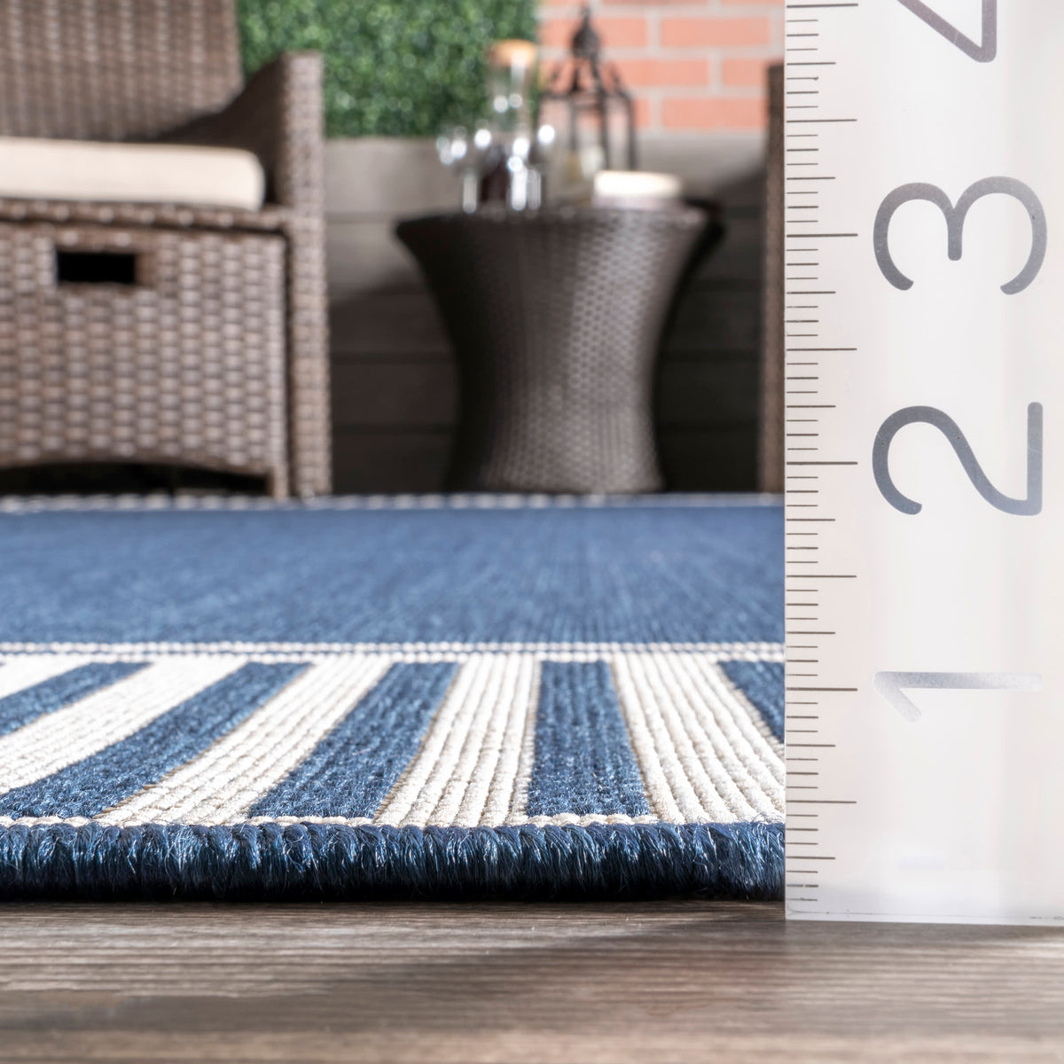 Striped Border Indoor/Outdoor Flatweave Rug | Navy