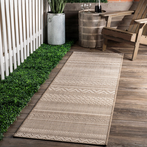 Indoor/Outdoor Tribal Bands Rug | Taupe