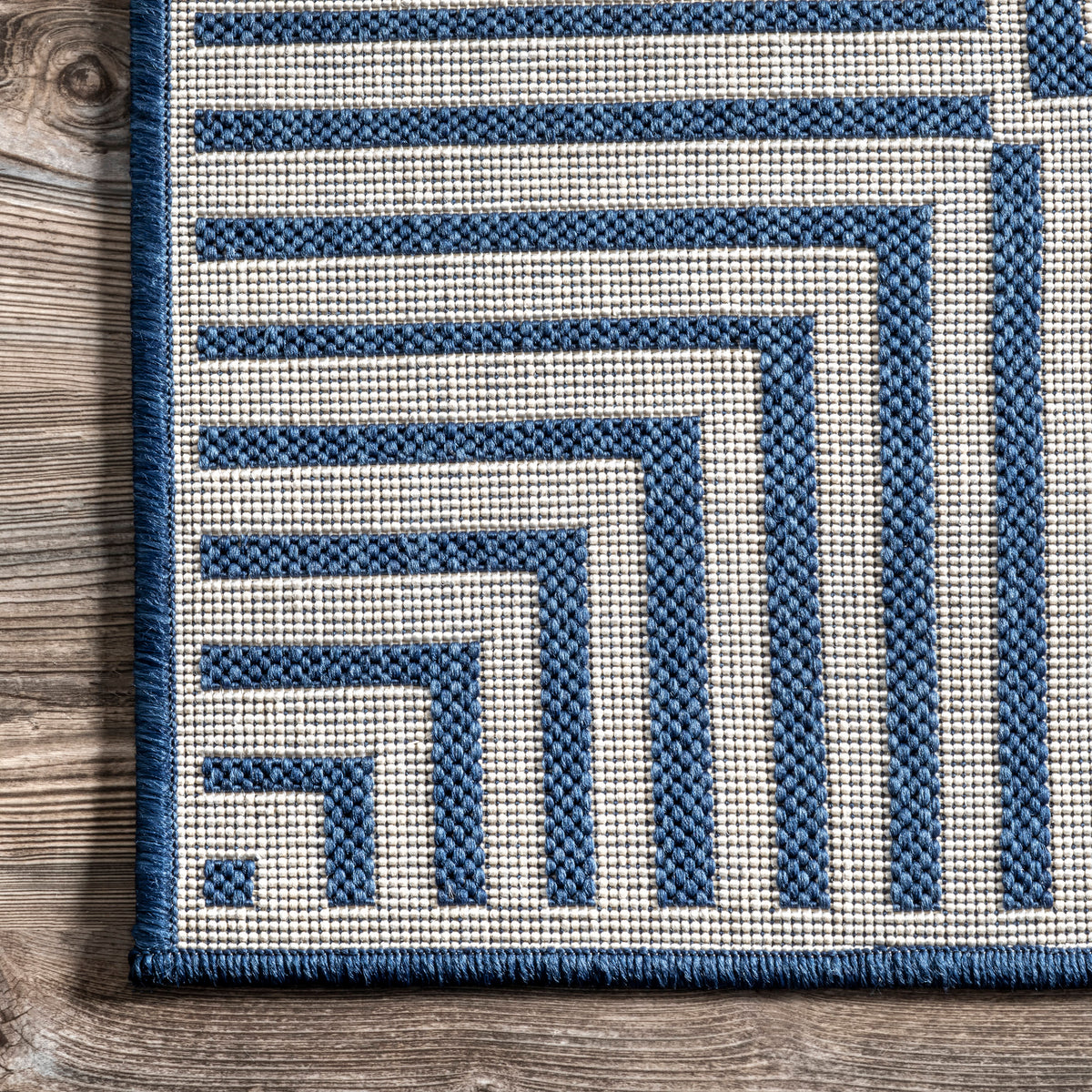 Striped Border Indoor/Outdoor Flatweave Rug | Navy