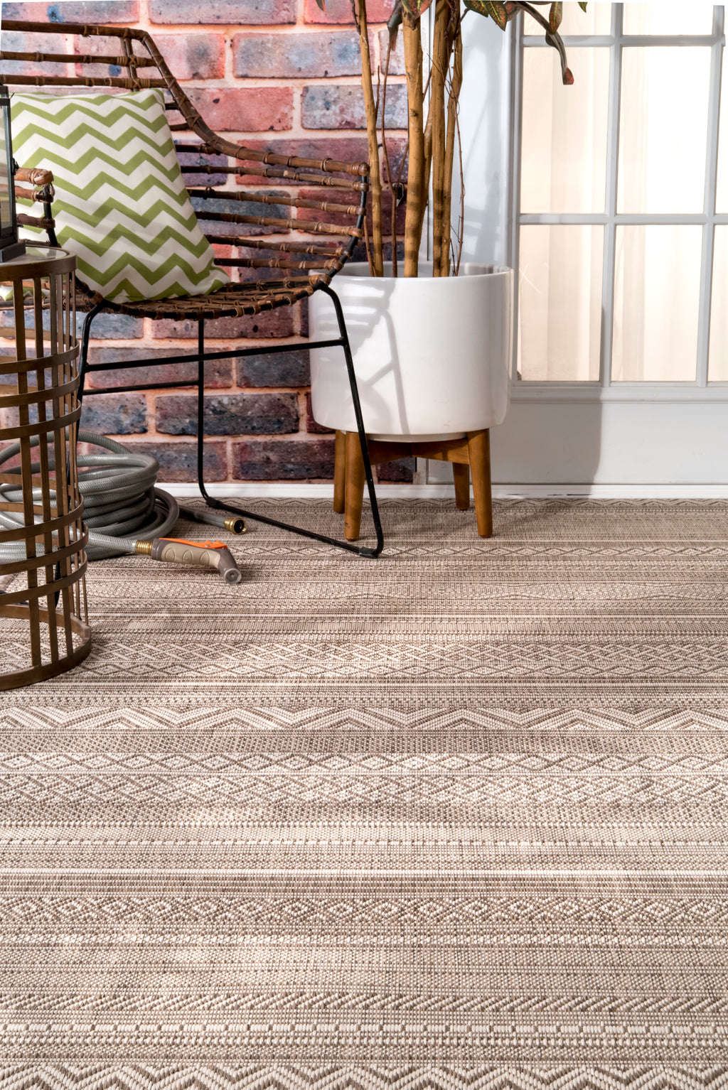 Indoor/Outdoor Tribal Bands Rug | Taupe