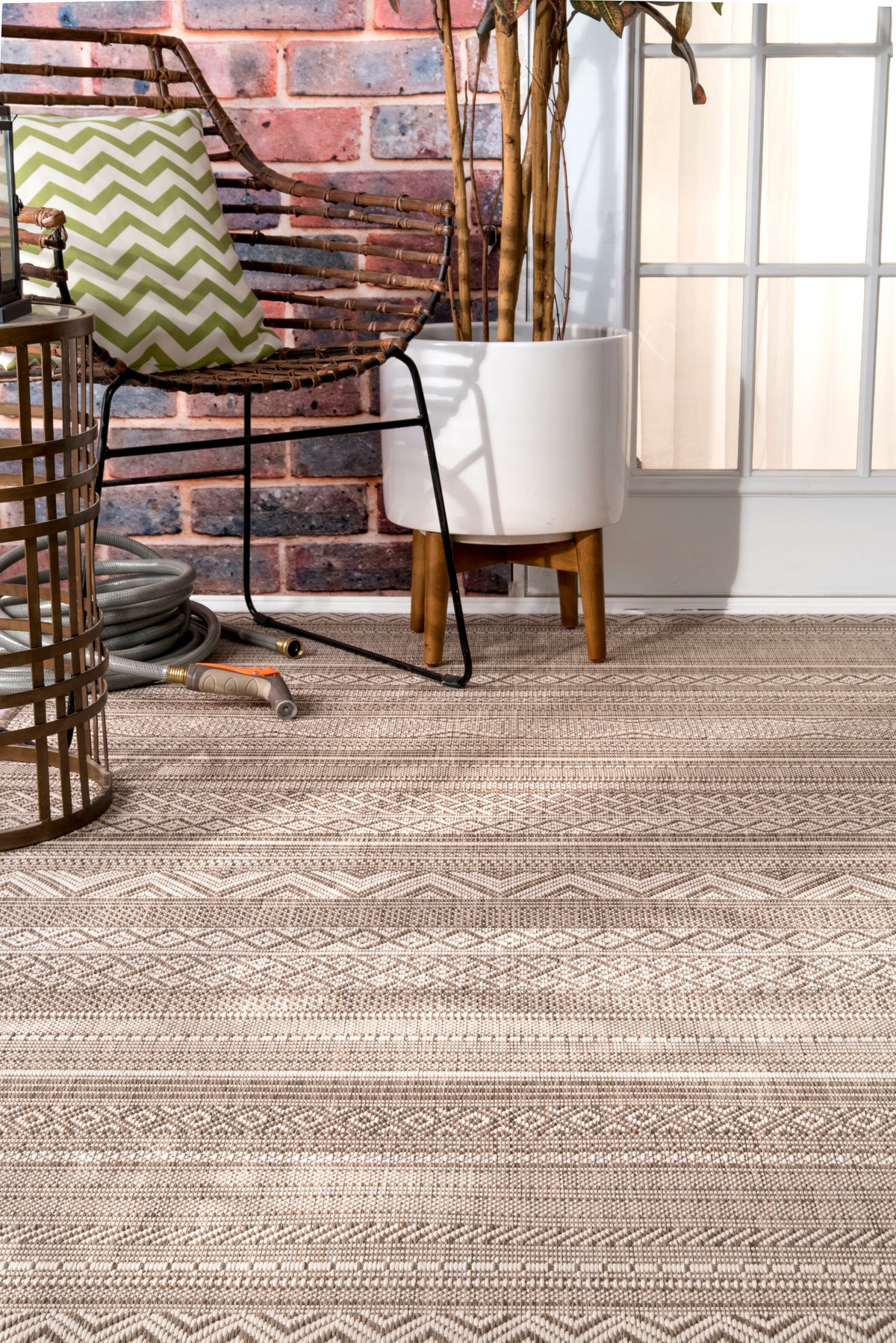Indoor/Outdoor Tribal Bands Rug | Taupe