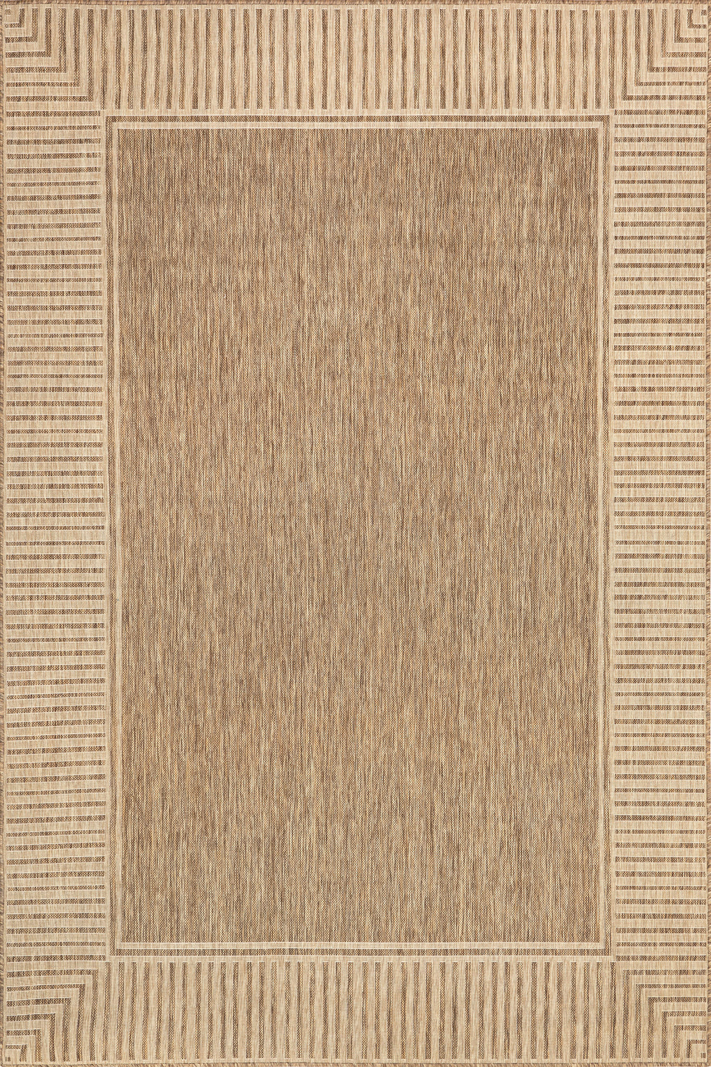 Striped Border Indoor/Outdoor Flatweave Rug | Light Brown