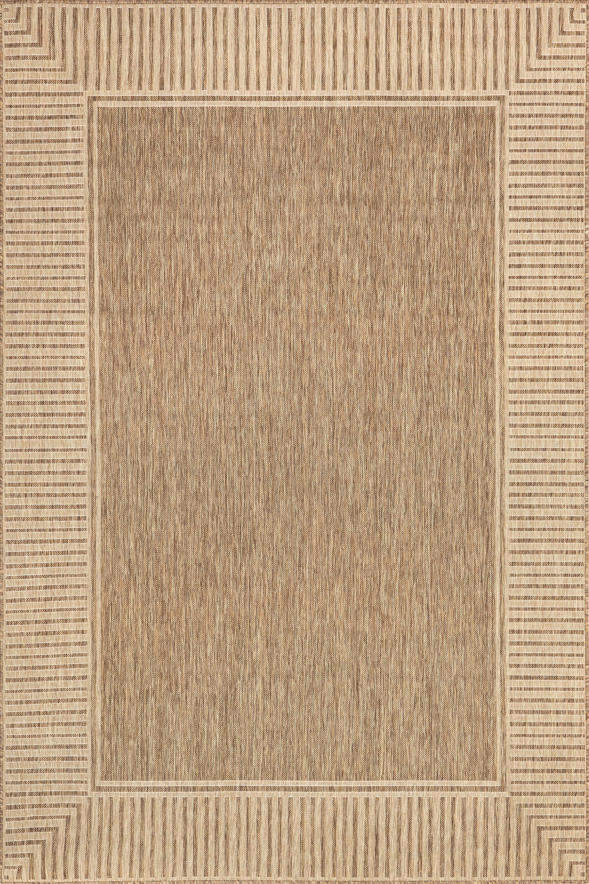 Striped Border Indoor/Outdoor Flatweave Rug | Light Brown